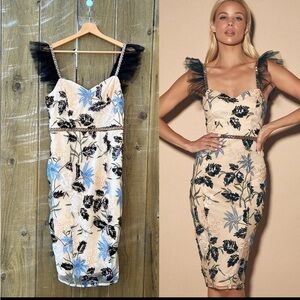 Cream Showstopper Embroidered Sequin Bodycon Midi Dress 🌿